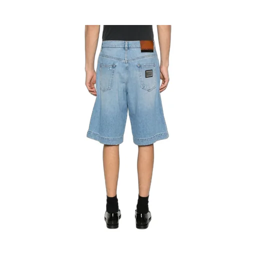 Logo Plaque Distressed Denim Shorts