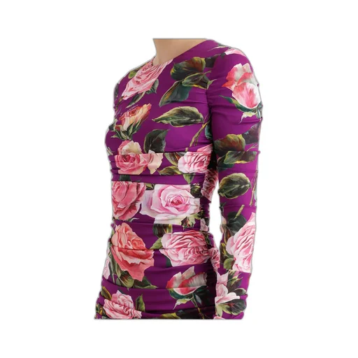 Floral Printed Charmeuse Midi Sheath Dress