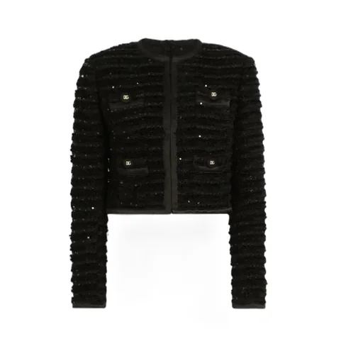 Sequin Embellished Single-Breasted Tweed Jacket