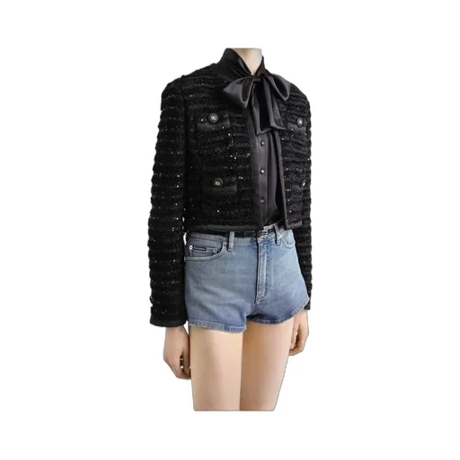 Sequin Embellished Single-Breasted Tweed Jacket