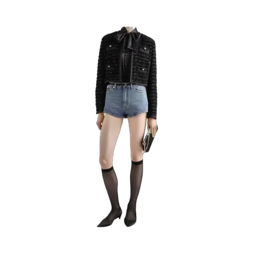 Sequin Embellished Single-Breasted Tweed Jacket