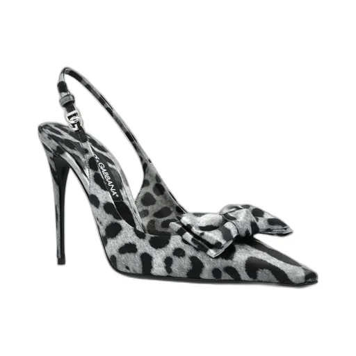 Leopard Printed Satin Slingback Pumps