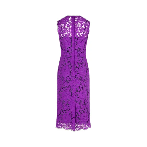 Floral-Lace Scallop Edge Sleeveless Midi Dress