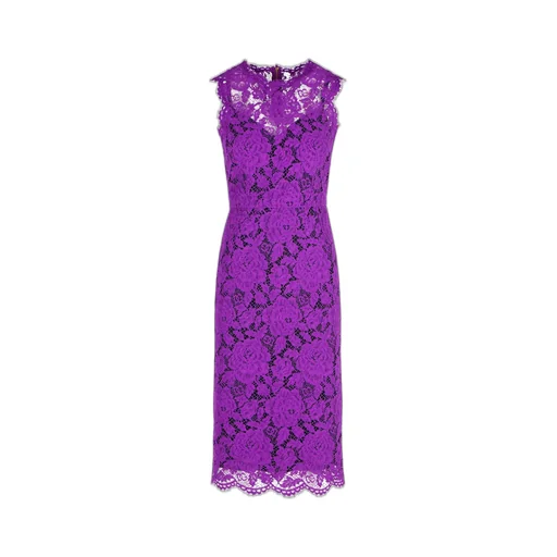 Floral-Lace Scallop Edge Sleeveless Midi Dress