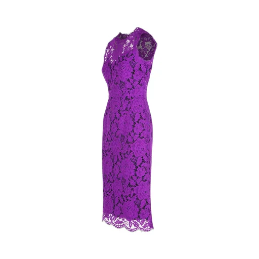 Floral-Lace Scallop Edge Sleeveless Midi Dress