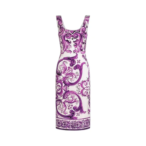 Majolica-Printed Long Charmeuse Dress