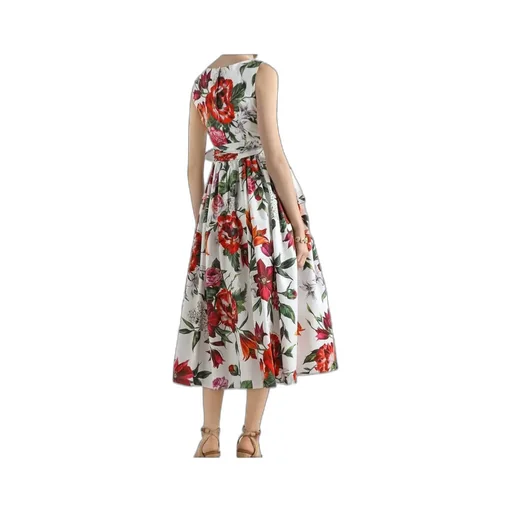 Flower Printed Sleeveless Poplin Dress