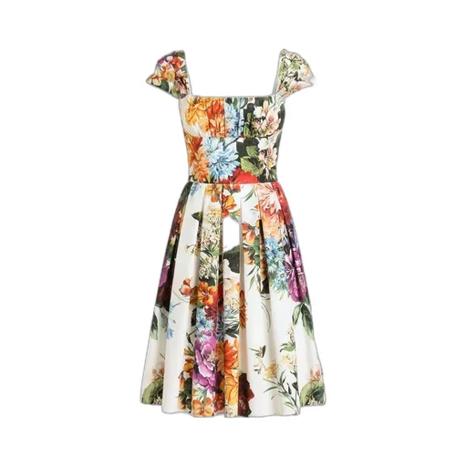 Flower Bouquet-Printed Poplin Dress