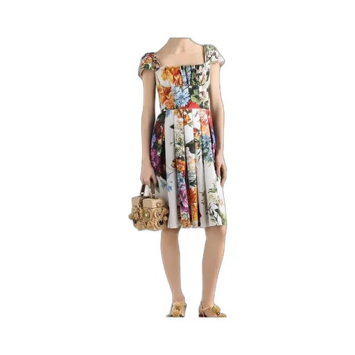 Flower Bouquet-Printed Poplin Dress