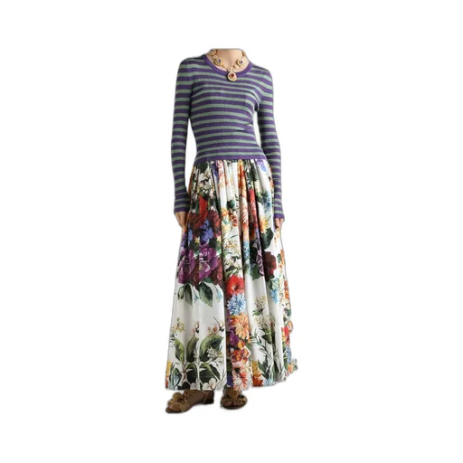 Bouquet Flower-Printed Wide Skirt