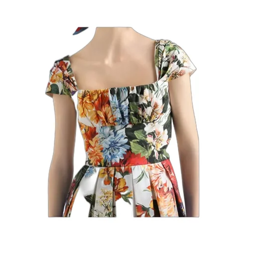 Flower Bouquet-Printed Poplin Dress