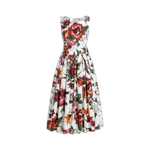 Flower Printed Sleeveless Poplin Dress