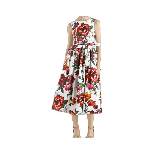 Flower Printed Sleeveless Poplin Dress