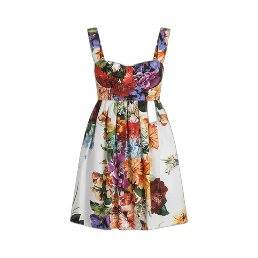Flower Bouquet-Printed Mini Poplin Dress
