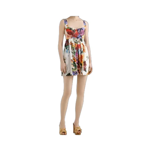 Flower Bouquet-Printed Mini Poplin Dress