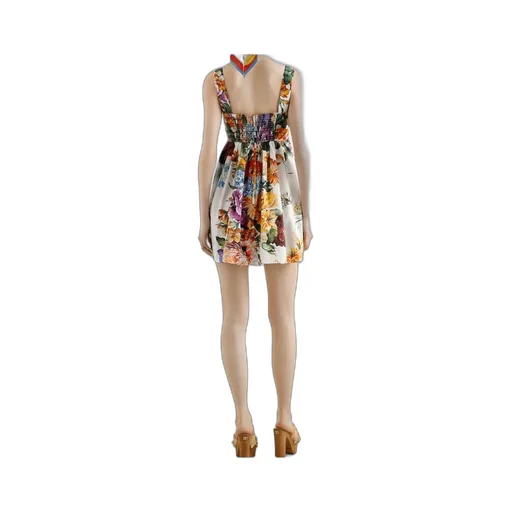 Flower Bouquet-Printed Mini Poplin Dress