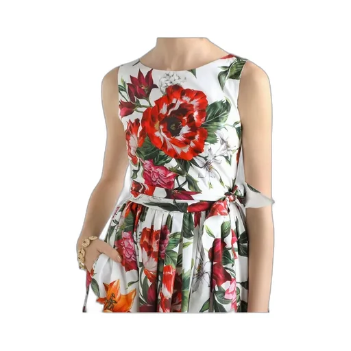 Flower Printed Sleeveless Poplin Dress