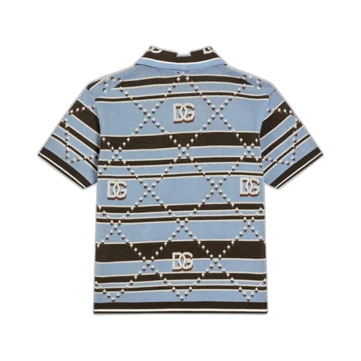 Striped Diamond-Pattern Polo Shirt