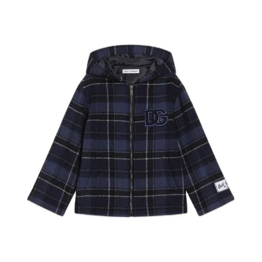 Check-Pattern Hooded Jacket