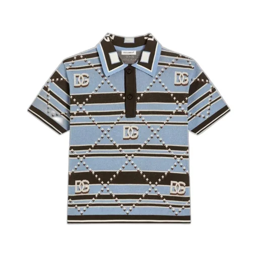 Striped Diamond-Pattern Polo Shirt