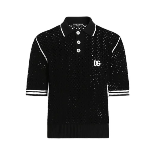 Crochet-Knit Short-Sleeve Polo Shirt