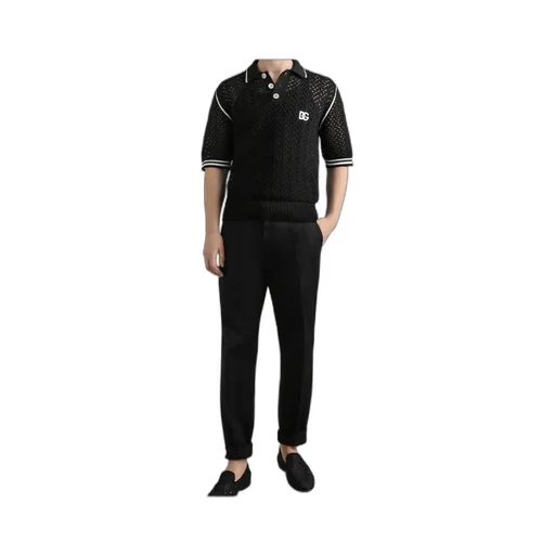 Crochet-Knit Short-Sleeve Polo Shirt
