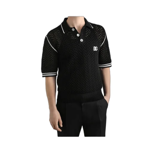 Crochet-Knit Short-Sleeve Polo Shirt