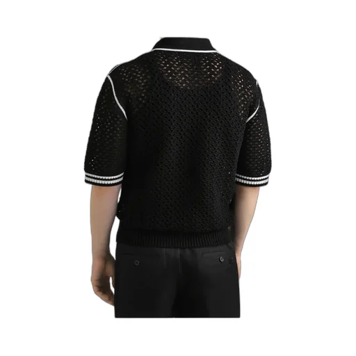 Crochet-Knit Short-Sleeve Polo Shirt