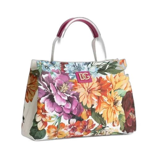Floral-Printed Logo Plaque Tote Bag
