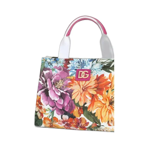 Floral-Printed Logo Plaque Tote Bag