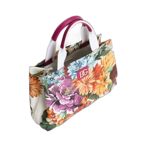 Floral-Printed Logo Plaque Tote Bag