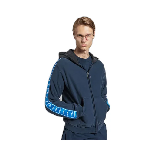Stripe Patched Hood Zip-Up Hoodie