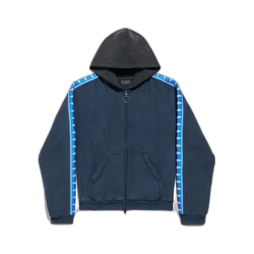Stripe Patched Hood Zip-Up Hoodie