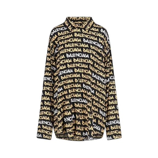 All-Over Logo Collared Long-Sleeve Shirt