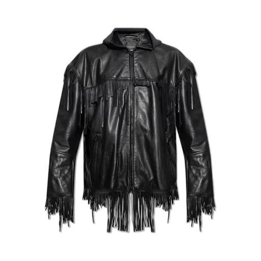 Fringed Hooded Leather Jacket