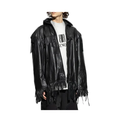 Fringed Hooded Leather Jacket