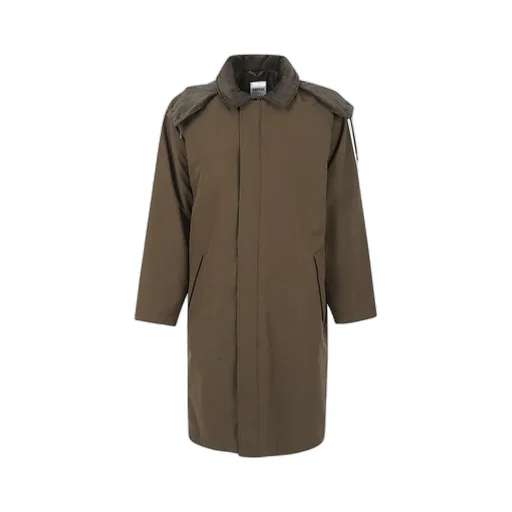 Corduroy-Collar Hooded Coat