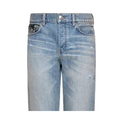 Logo Patch Distressed Straight-Leg Jeans