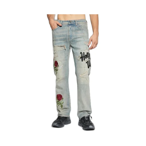Floral Sequin Embellished Distressed Jeans