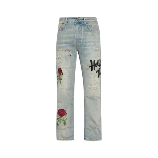 Floral Sequin Embellished Distressed Jeans