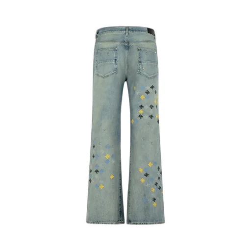 Ma Quad Embroidered Distressed Flared Jeans