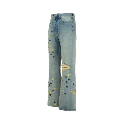 Ma Quad Embroidered Distressed Flared Jeans