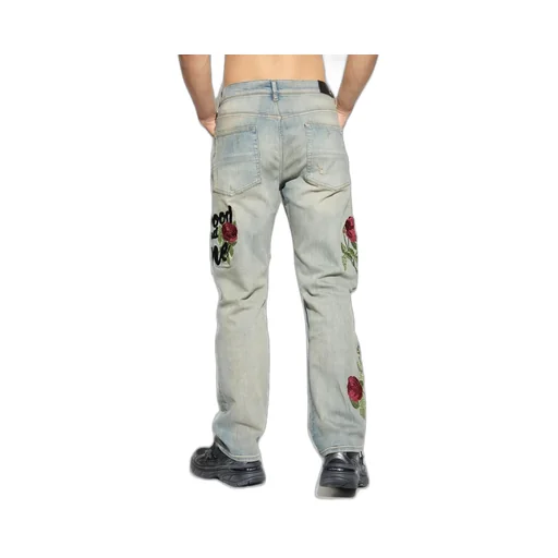 Floral Sequin Embellished Distressed Jeans