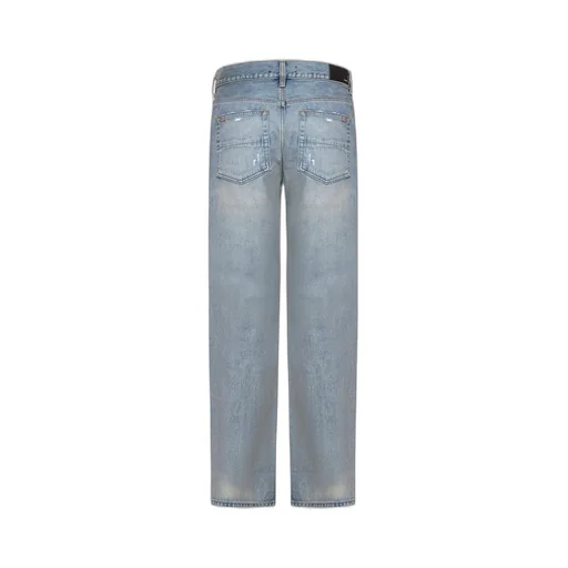 Logo Patch Distressed Straight-Leg Jeans
