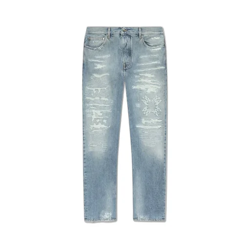 Distressed Straight-Leg Jeans