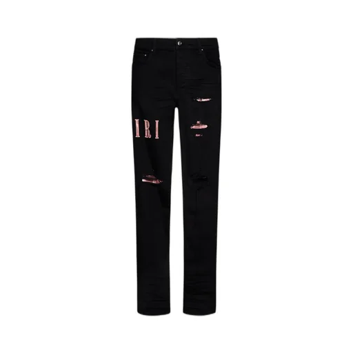 Logo Patch Distressed Skinny Jeans