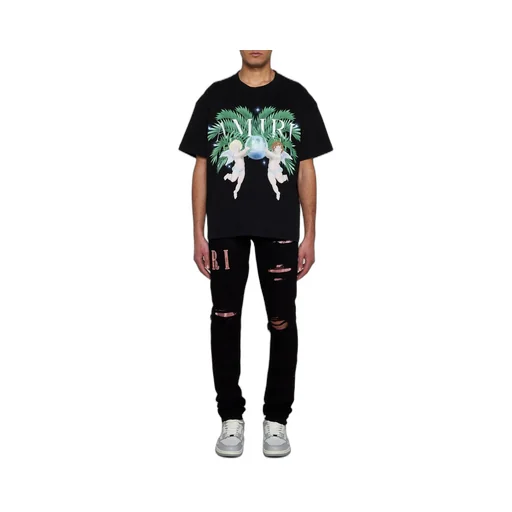 Logo Patch Distressed Skinny Jeans