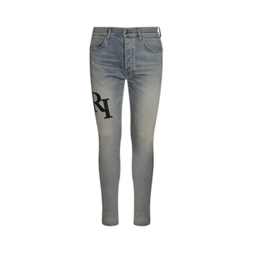 Logo Embroidered Distressed Skinny Jeans