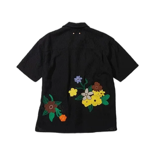 Flower Embroidered Short Sleeved Shirt