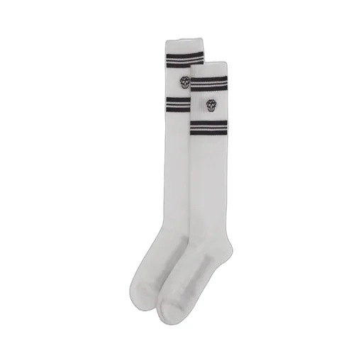 Skull Embroidered Striped Socks